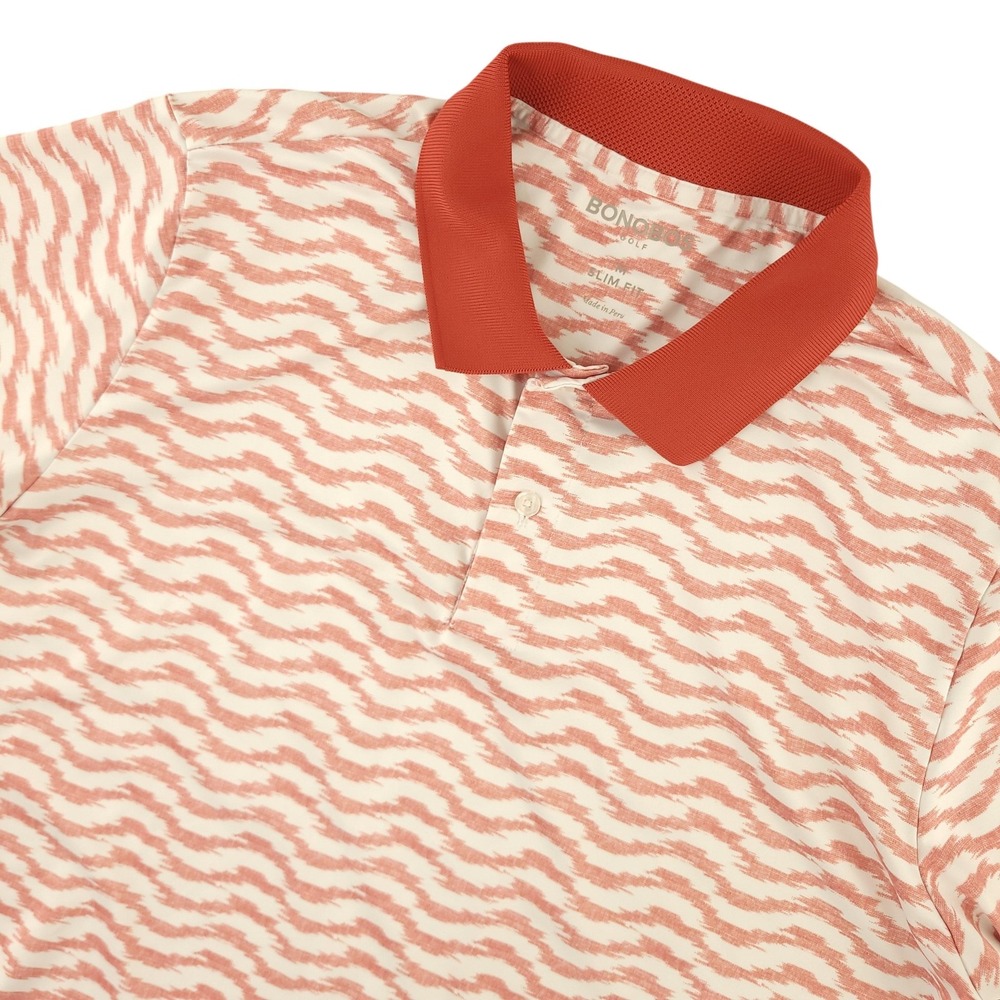 Bonobos Golf Polo Shirt Mens M Pink Wave Print Slim Fit Golf Stretch Top